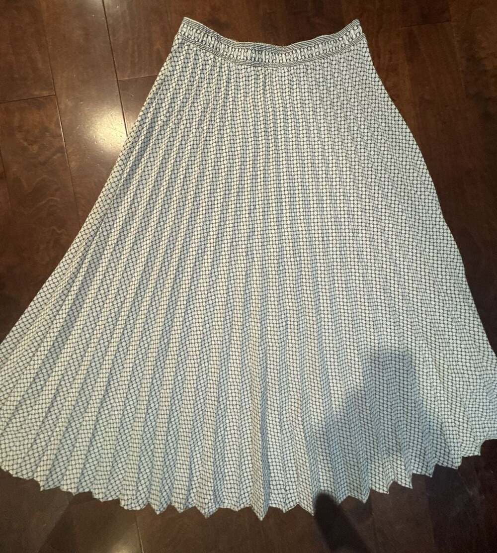 Max Studio London Tiered Maxi Skirt Size XL White Black Polka Dot Pleated